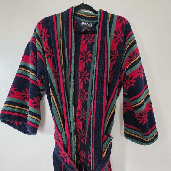 Vintage Perry Ellis Terry Cloth Robe One Size Stripe Pattern Heavy Big Lebowski - Picture 3 of 7